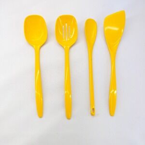Vintage Hutzler Kitchen Utensil Set Yellow Melamine Spoons Spatula 4pc